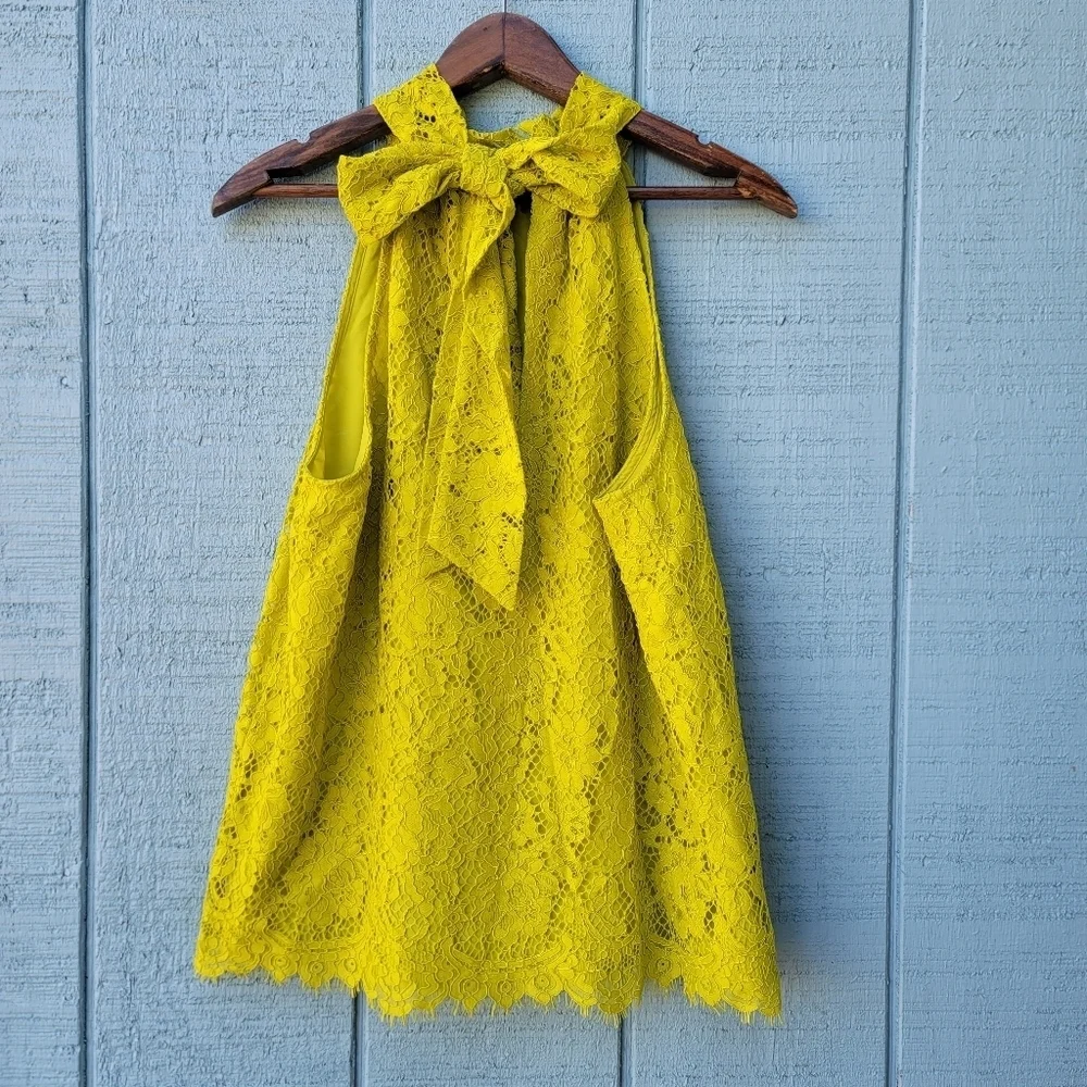 J Crew Halter Lace Keyhole Bow Back Tank Blouse size M Lime Green